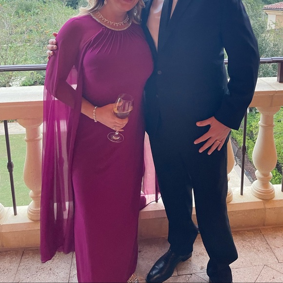 Lady Gaga style House of Gucci premiere magenta Cape Dress Gown Size 10 - Picture 2 of 6